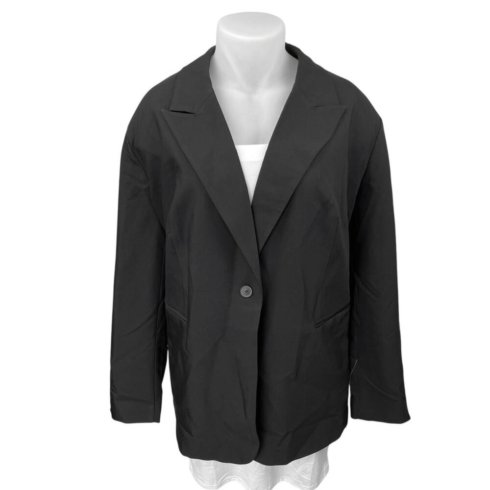 NEW ASOS Black Long Sleeve Peak Lapel Single Button Blazer Suit Coat Jacket 22